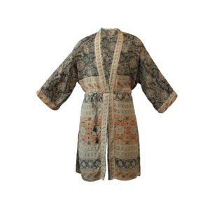 Kimono med skärp One Size Olive w Floal print