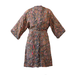Kimono med skärp One Size Red/Black  w Floal print