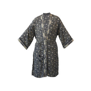 Kimono med skärp One Size Black w Floal print